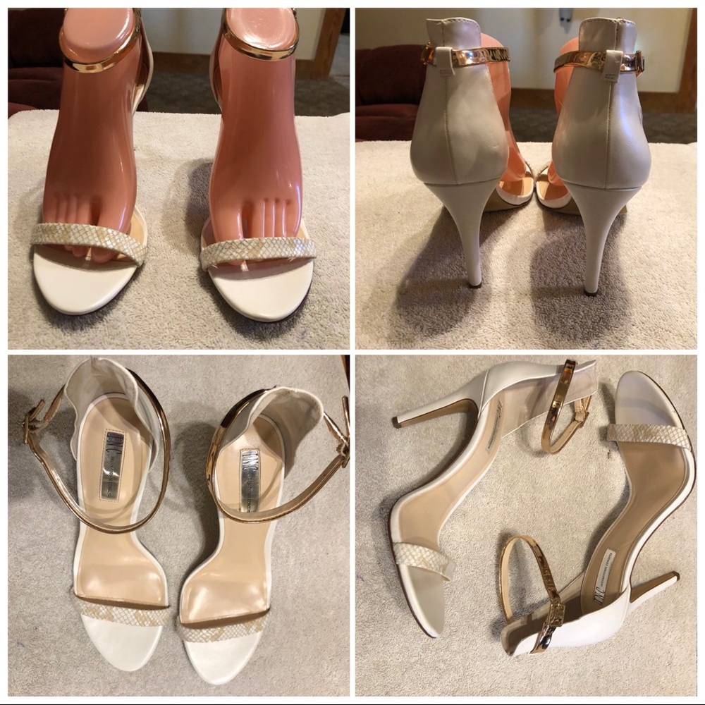 INC International Concepts White and Blush Strappy Stiletto Heels